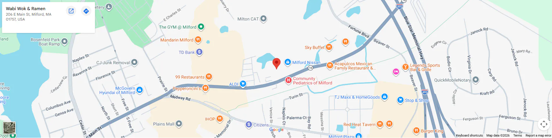 Location, 206 E Main St, Milford, MA 01757